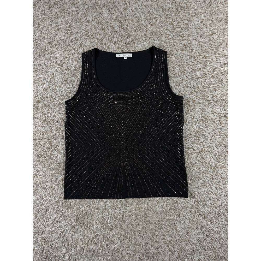 St. John Black Embellished Knit Tank Top Rhinestone Sleeveless Women 6